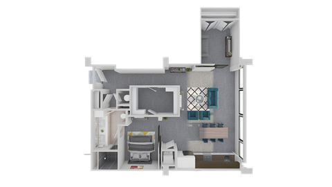 Floor plan for 1 bed, 1 bath, 1083 sqft
